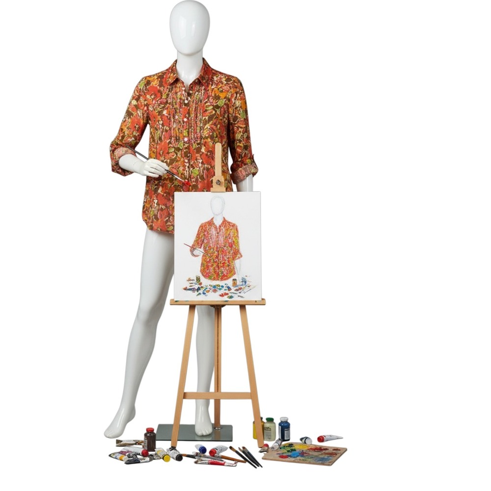 J Jill Ruffle Placket Blouse‎ XS Petite Watercolor Spring Floral Roll Tab Sleeve